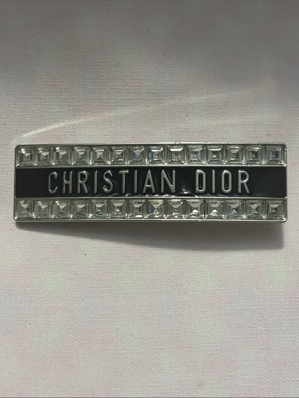 Dior Black and Silver Logo Hair Barrette